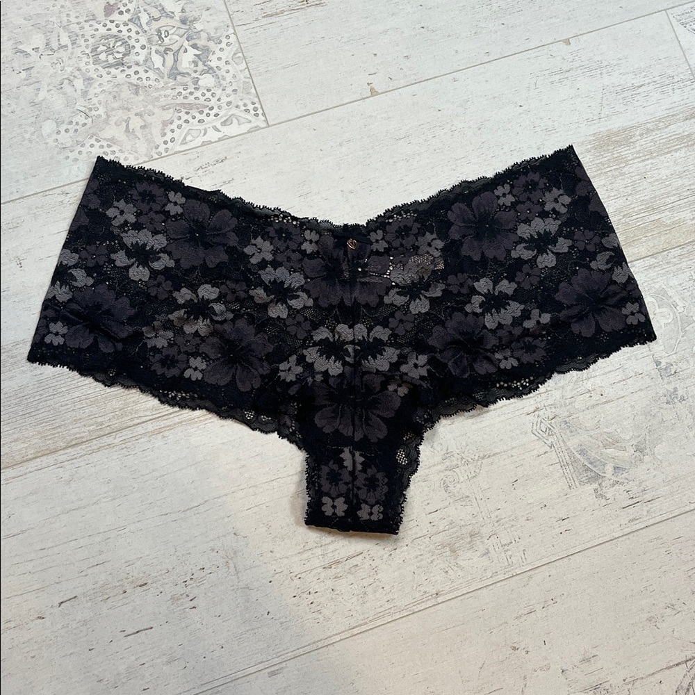 Victorias Secret Body by Victoria Black and Grey Lace Shortie Panties XL